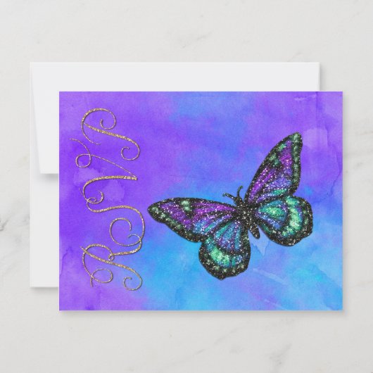 Cartons Réponse Papillon bat mitzvah violet et turquoise peint (Dos)
