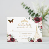 Cartons Réponse Papillon bleu rose floral or Paris Quinceañera (Debout devant)