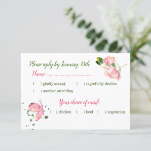 Cartons Réponse papillon feuille vert aux fleurs roses chaudes