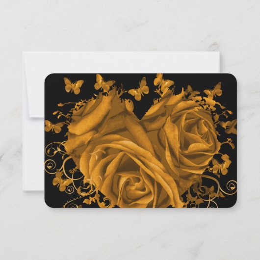 Cartons Réponse Papillon Métallurgique Coeur Or Faux Parchemin (Dos)