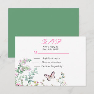 Cartons Réponse Papillon Vert Floral Mariage de Printemps