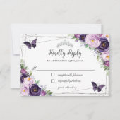 Cartons Réponse Papillons Chic Floral Argent QUINCEAÑERA (Devant)