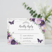 Cartons Réponse Papillons Chic Floral Argent QUINCEAÑERA (Debout devant)