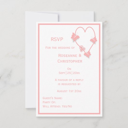 Cartons Réponse Papillons de couleur rose Mariage de conception ca (Devant)