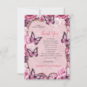 Cartons Réponse Papillons et Fleurs dans des tons roses variés