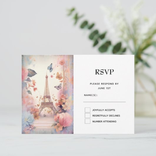Cartons Réponse Papillons et fleurs Tour Eiffel (Debout devant)