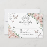 Papillons florale rose poussiéreux Silver Quinceañ