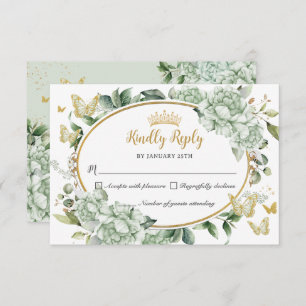 Cartons Réponse Papillons floraux vintages Sage vert Quinceañera