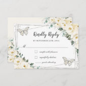 Cartons Réponse Papillons Quinceañera en argent blanc ivoire (Devant / Derrière)