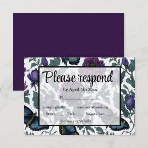 Cartons Réponse Papillons vintages à fleurs prune violette magenta