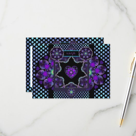 Cartons Réponse Parapluie violet & coeurs .7 (Devant/Arrière en situation)