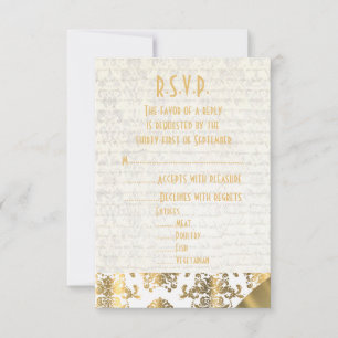Cartons Réponse Parchemin or et blanc mariage damassé R.S.V.P