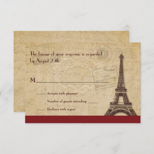 Cartons Réponse Paris Destination Wedding Response (Devant / Derrière)