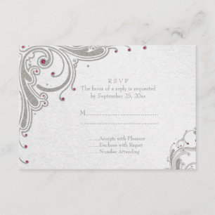 Cartons Réponse Parties scintillant argent tourbillons + bijoux ro