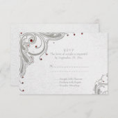 Cartons Réponse Parties scintillant argent tourbillons + bijoux ro (Devant / Derrière)