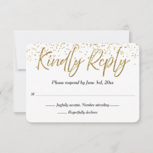 Cartons Réponse Parties scintillant blanche et or Calligraphie mar
