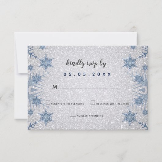 Cartons Réponse Parties scintillant Blue Snowflakes mariage d'hive (Devant)