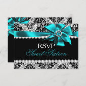 Cartons Réponse Parties scintillant Damas et bijou Turquoise Bow S (Devant / Derrière)