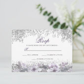 Cartons Réponse Parties scintillant d'argent Floral Violet mariage (Debout devant)