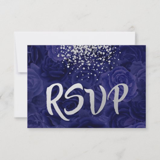 Cartons Réponse Parties scintillant d'argent sur Roses Royal Blue (Devant)
