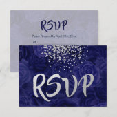 Cartons Réponse Parties scintillant d'argent sur Roses Royal Blue (Devant / Derrière)