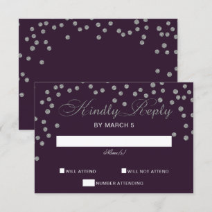 Cartons Réponse Parties scintillant d'argent violet Confetti Maria
