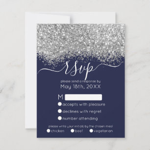Cartons Réponse Parties scintillant de luxe Silver Navy Mariage Co