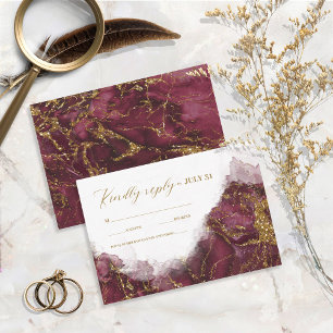 Cartons Réponse Parties scintillant de marbre Mariage Bourgogne Go