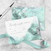 Cartons Réponse Parties scintillant de marbre Mariage Turquoise Si