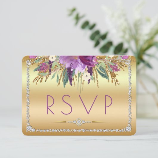 Cartons Réponse Parties scintillant diamant Aquarelle Fleurs or RS (Debout devant)