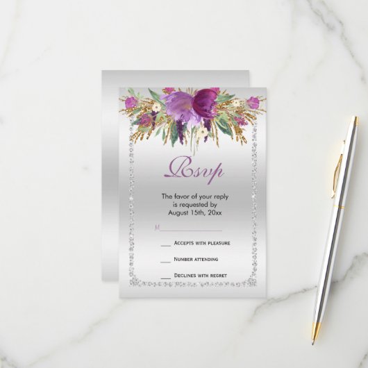 Cartons Réponse Parties scintillant Diamond Classy Fleurs d'aquare (Devant/Arrière en situation)