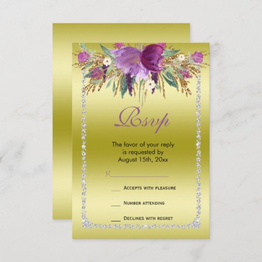 Cartons Réponse Parties scintillant Diamond Classy Fleurs d'aquare (Devant / Derrière)