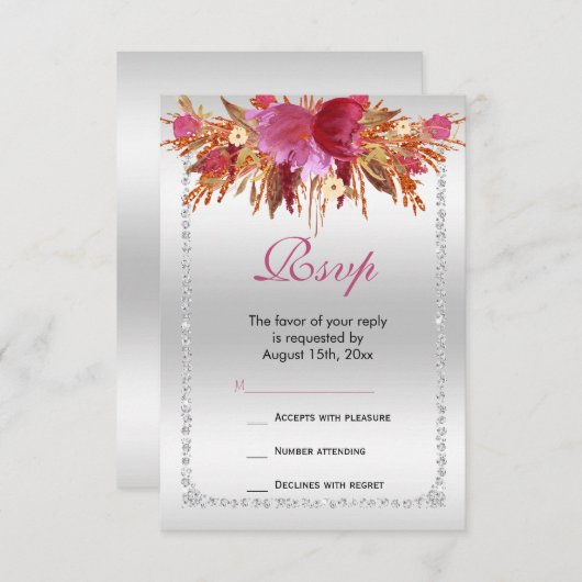 Cartons Réponse Parties scintillant Diamond Classy Fleurs d'aquare (Devant / Derrière)