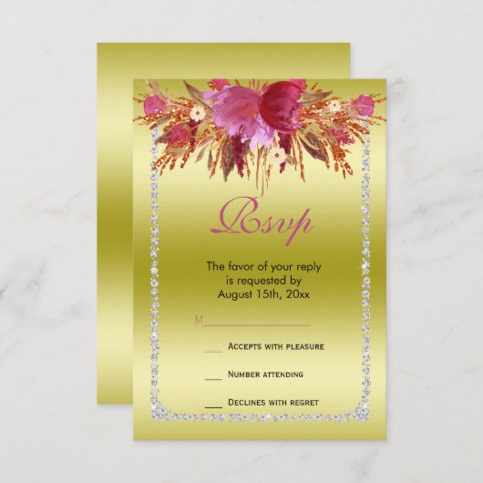 Cartons Réponse Parties scintillant Diamond Classy Fleurs d'aquare (Devant / Derrière)