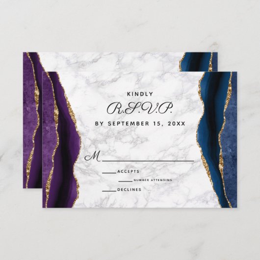 Cartons Réponse Parties scintillant d'or bleu Mariage d'âge violet (Devant / Derrière)