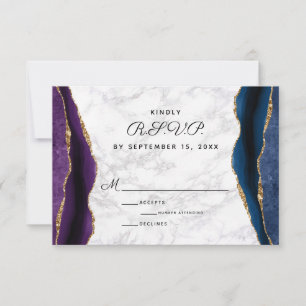 Cartons Réponse Parties scintillant d'or bleu Mariage d'âge violet