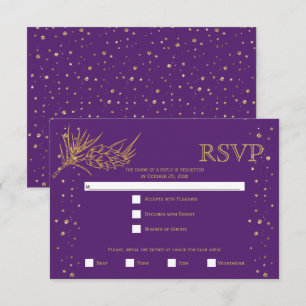 Cartons Réponse Parties scintillant d'or confetti violet mariage d