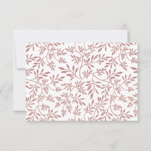 Cartons Réponse parties scintillant d'or rose feuilles mariage mod (Dos)