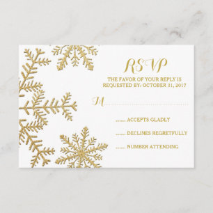 Cartons Réponse Parties scintillant d'or Snowflakes Mariage d'hive