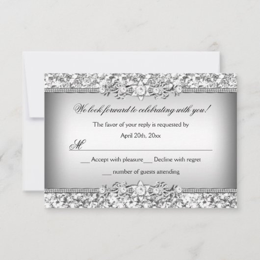 Cartons Réponse Parties scintillant en argent et bijoux Bow Quince (Dos)