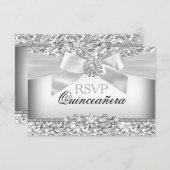 Cartons Réponse Parties scintillant en argent et bijoux Bow Quince (Devant / Derrière)