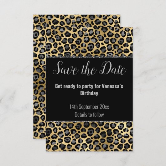 CARTONS RÉPONSE PARTIES SCINTILLANT EN ARGENT NOIR LEOPARD ENREGIS (Devant / Derrière)