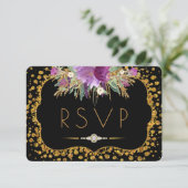 Cartons Réponse Parties scintillant en or floral Confetti Noir RSV (Debout devant)