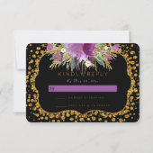 Cartons Réponse Parties scintillant en or floral Confetti Noir RSV (Dos)