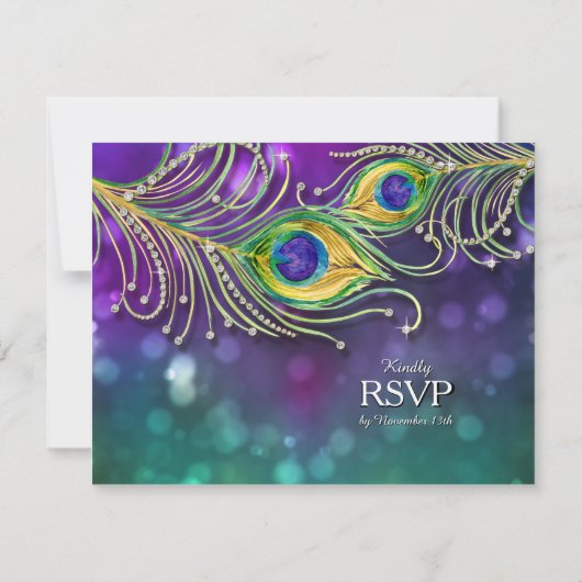 Cartons Réponse Parties scintillant en or Mariage Peacock  bijoux  (Dos)