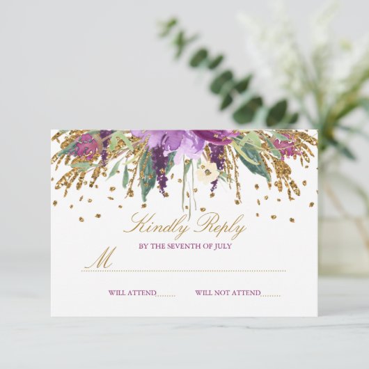 Cartons Réponse Parties scintillant florale Sparkling Amethyst Wed (Debout devant)