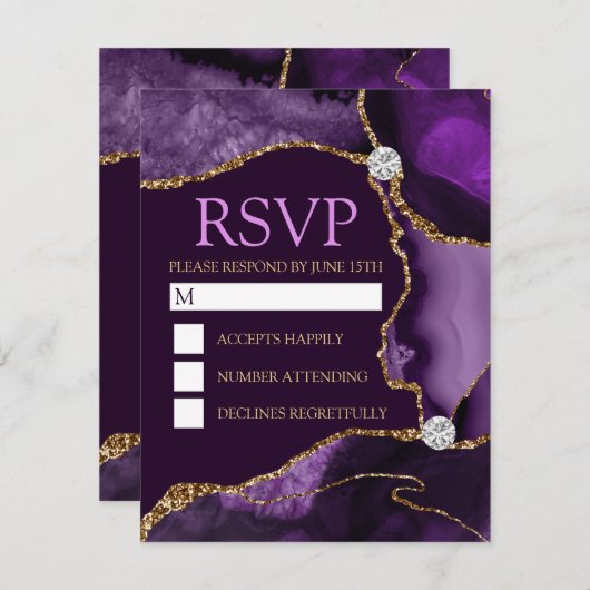 Cartons Réponse Parties scintillant foncée violet et or Sweet sixt (Devant / Derrière)