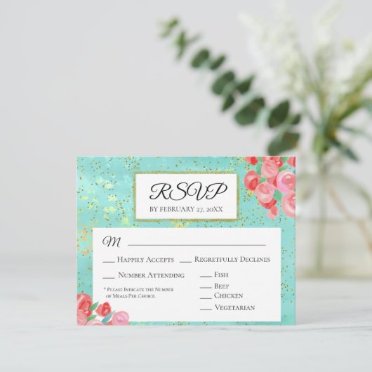 Cartons Réponse *~* Parties scintillant Mariage floral Abstrait mo (Debout devant)