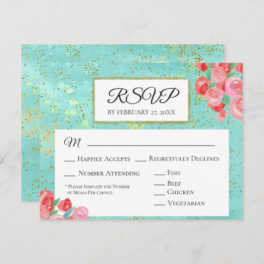 Cartons Réponse *~* Parties scintillant Mariage floral Abstrait mo (Devant / Derrière)