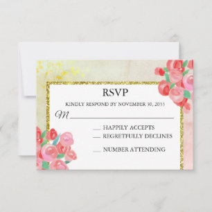 Cartons Réponse *~* Parties scintillant Moderne Floral Mint Blush 